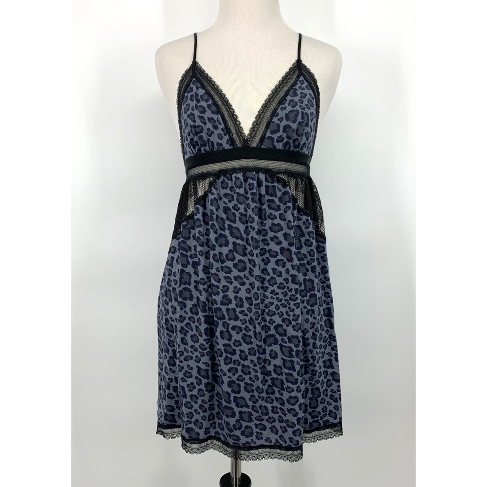 Victoria's Secret Slip Dress Gray Leopard Lace Babydoll Womens Size Medium